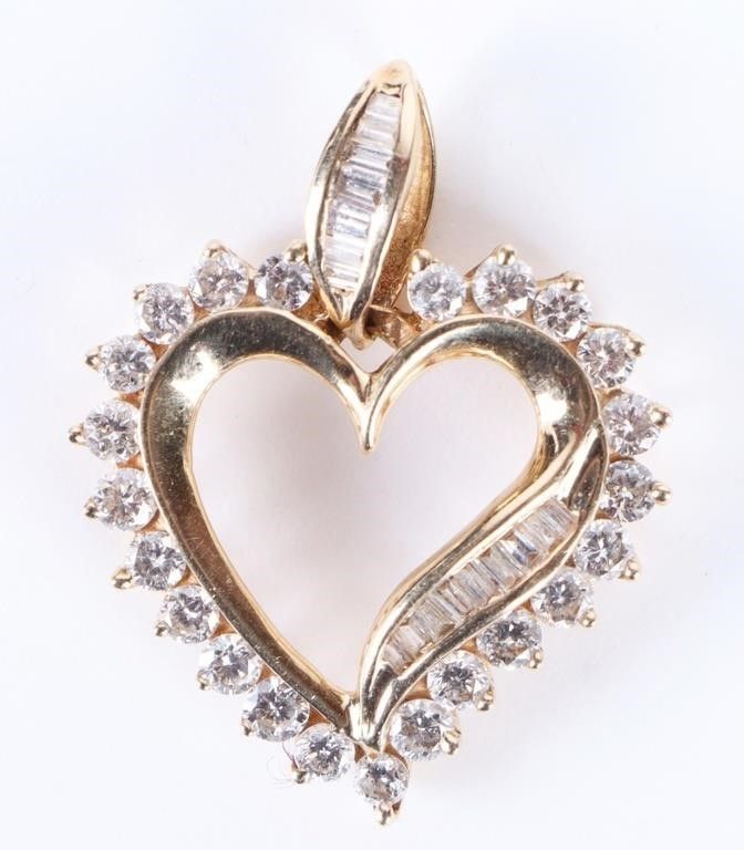Lot 202218: 14K YELLOW GOLD DIAMOND OPEN HEART PENDANT
