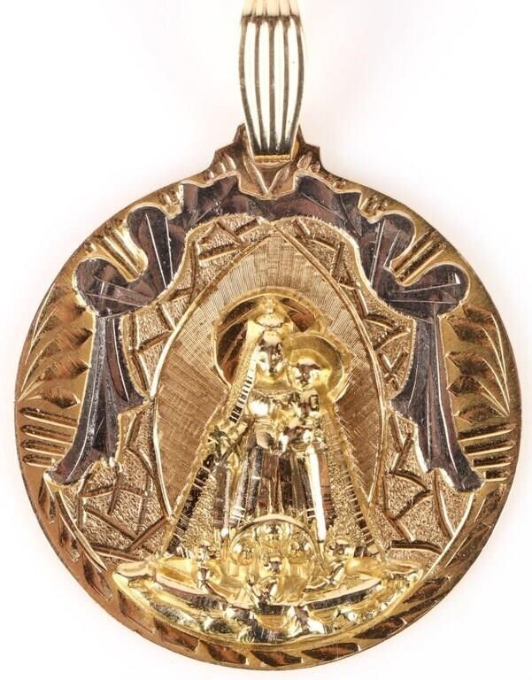 Lot 202220: 18K YELLOW GOLD ETCHED CARIDAD DEL COBRE PENDANT