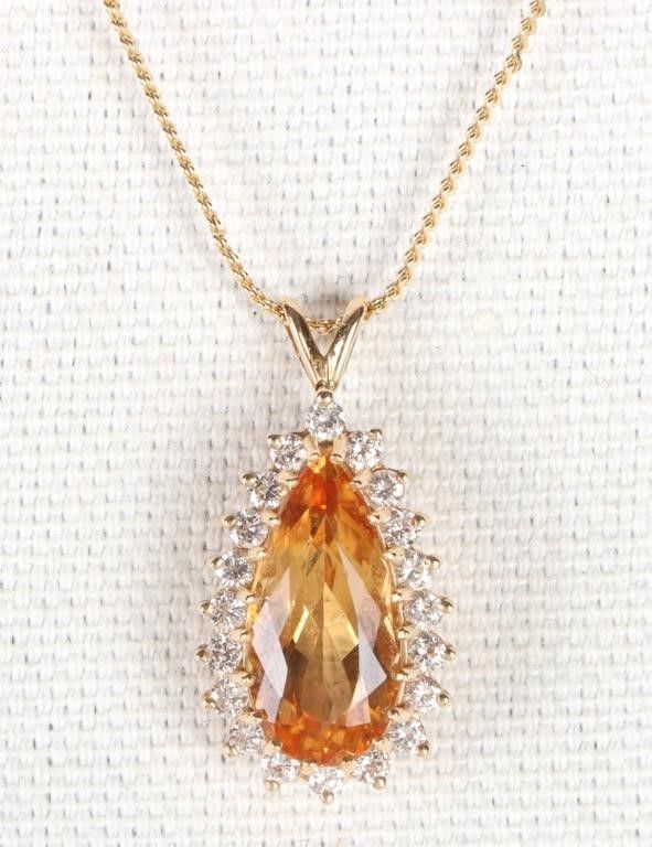 Lot 202235: 14K YELLOW GOLD TOPAZ DIAMOND LADIES NECKLACE