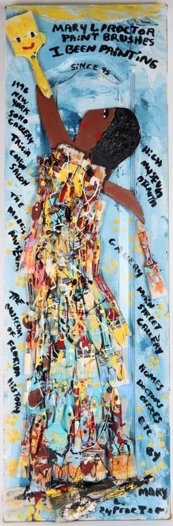Lot 203442: MARY L. PROCTOR "PAINT BRUSHES" OIL ON DOOR