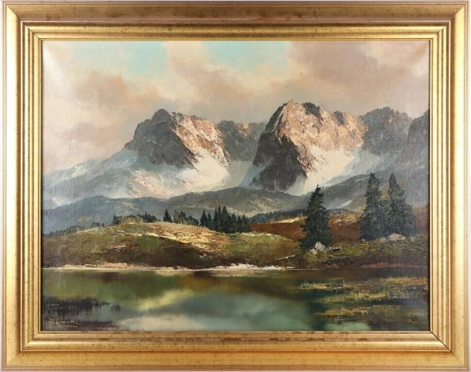 Lot 203455: LANDSCAPE OF THE SNOWY ALPS OIL ON CANVAS FRAMED
