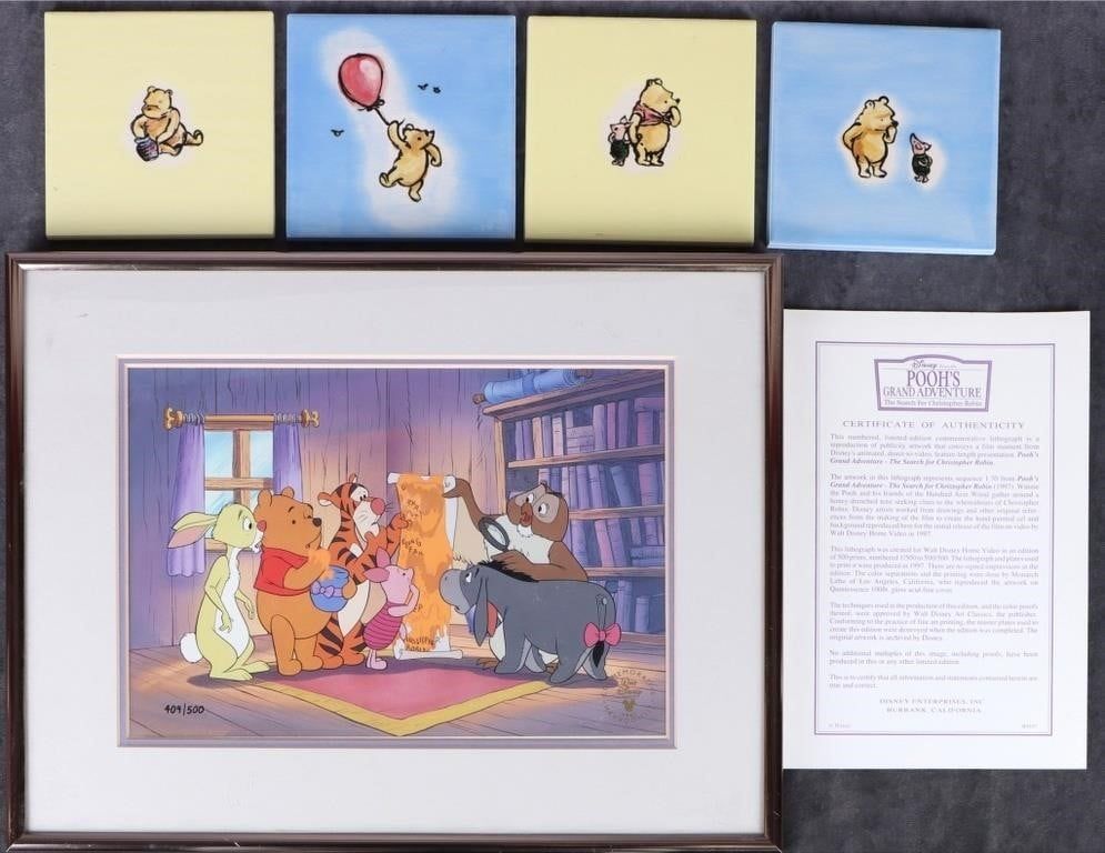 Lot 203466: 'POOH'S GRAND ADVENTURE' LITHOGRAPH & TILES