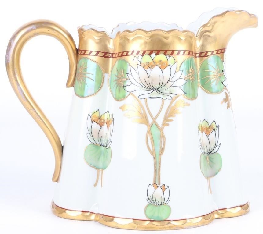 Lot 203501: HAND PAINTED PITCHER REGENCY WATERLILIES PATTERN