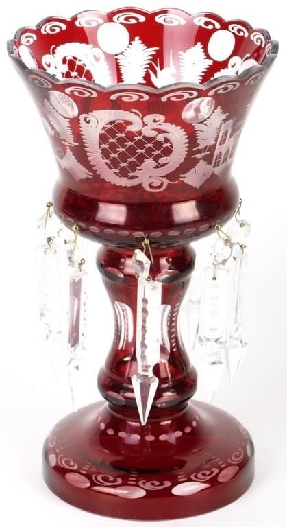Lot 203509: VINTAGE BOHEMIAN CZECH RUBY RED MANTLE LUSTER