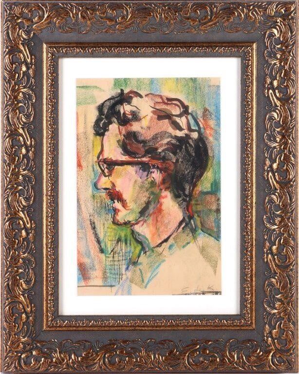 Lot 204149: ELAINE DE KOONING MIXED MEDIA PORTRAIT MANNER OF