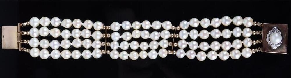 Lot 204182: 14K YELLOW GOLD DIAMOND PEARL LADIES BRACELET