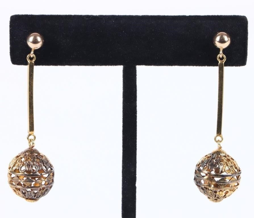 Lot 204333: 14K YELLOW GOLD DROP BALL FILIGREE LADIES EARRINGS