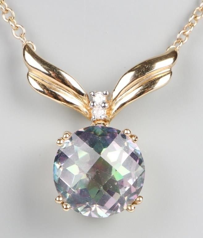 Lot 204361: 10K YELLOW GOLD MYSTIC TOPAZ & DIAMOND NECKLACE