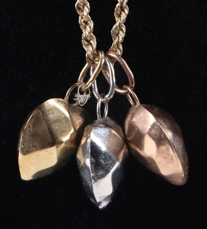 Lot 204364: 10K TRI-TONE GOLD PUFF HEART LADIES NECKLACE.