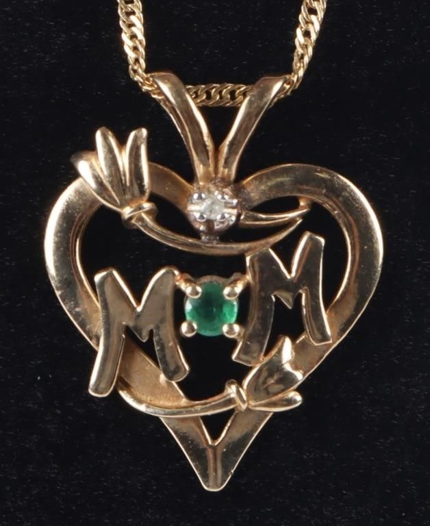 Lot 204368: 14K YELLOW GOLD EMERALD DIAMOND LADIES NECKALCE