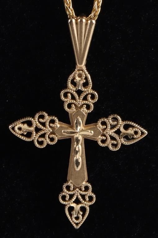 Lot 204379: 14K YELLOW GOLD FILIGREE CROSS LADIES NECKLACE