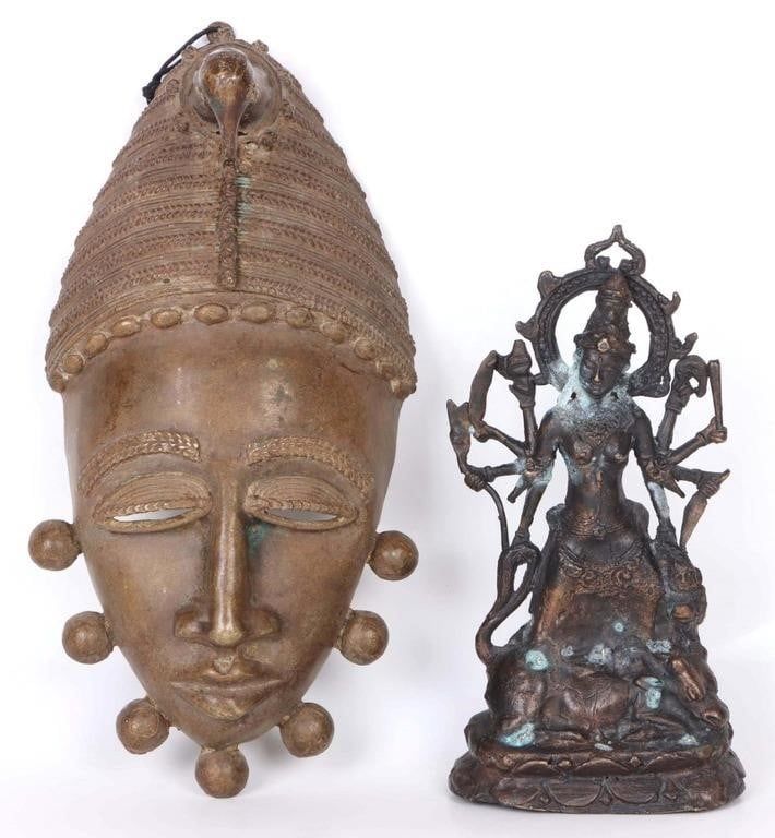 Lot 204460: BRONZE KALI STATUE & BRONZE AFRICAN WALL MASK