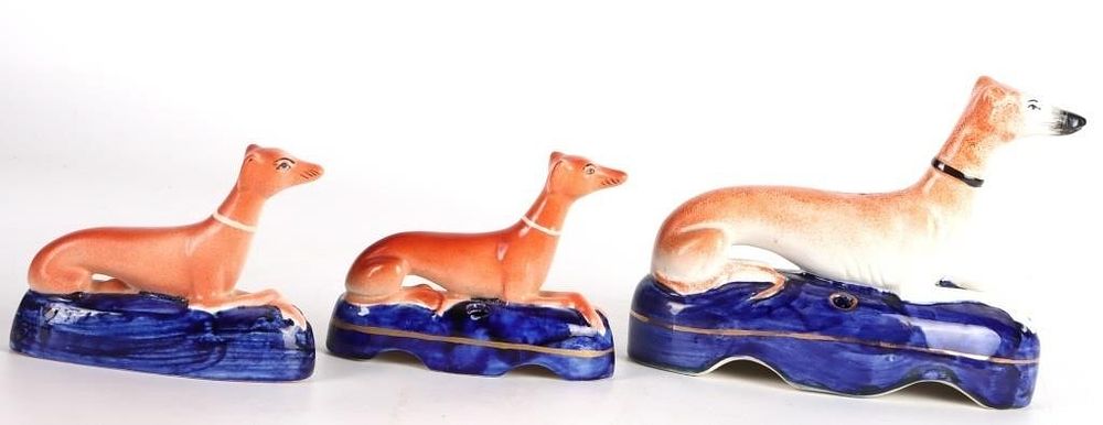 Lot 208416: VICTORIAN STAFFORDSHIRE WHIPPET DOG FIGURINES (3)