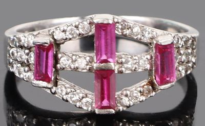 GENUINE RUBY STERLING SILVER LADIES RING. Ruby and cubic zirconium sterling silver ladies ring