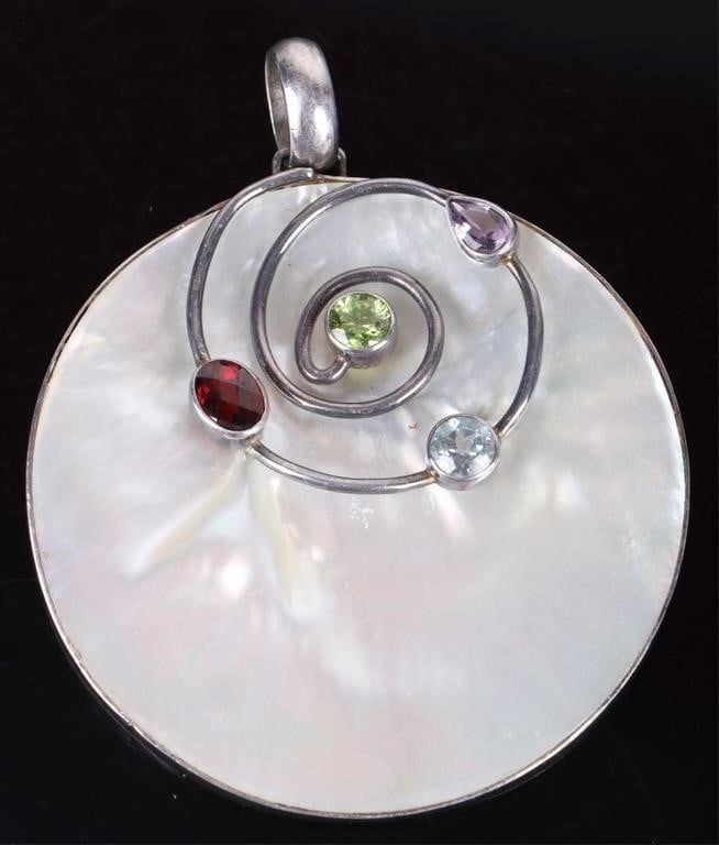 Lot 209215: GEMSTONE & MOTHER OF PEARL STERLING PENDANT