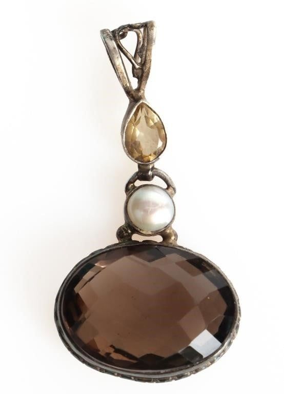 Lot 209220: VINTAGE STERLING SILVER SPINEL & PEARL PENDANT