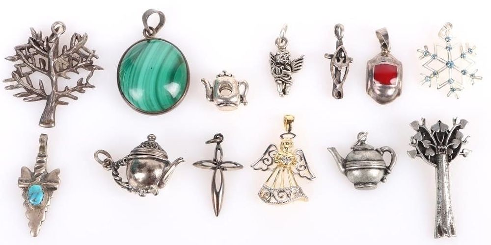 Lot 209222: VARIOUS STERLING SILVER NECKLACE PENDANTS (13)