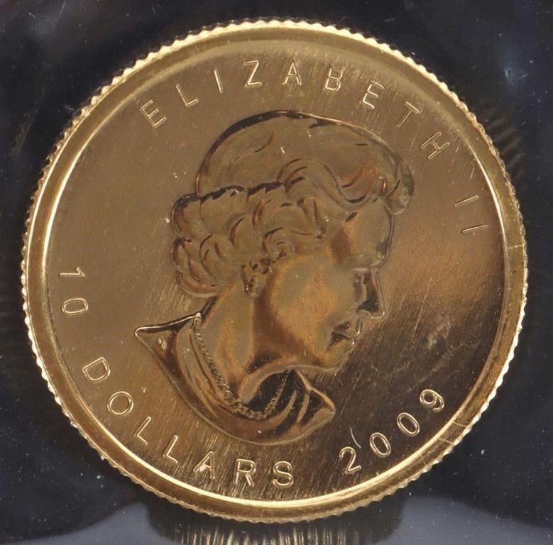 Lot 209225: 1/4 OZ FINE GOLD 2009 CANADIAN MAPLE LEAF $10 COIN