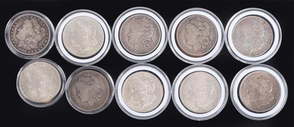 Lot 209234: TEN ASSORTED 90% MORGAN SILVER DOLLARS