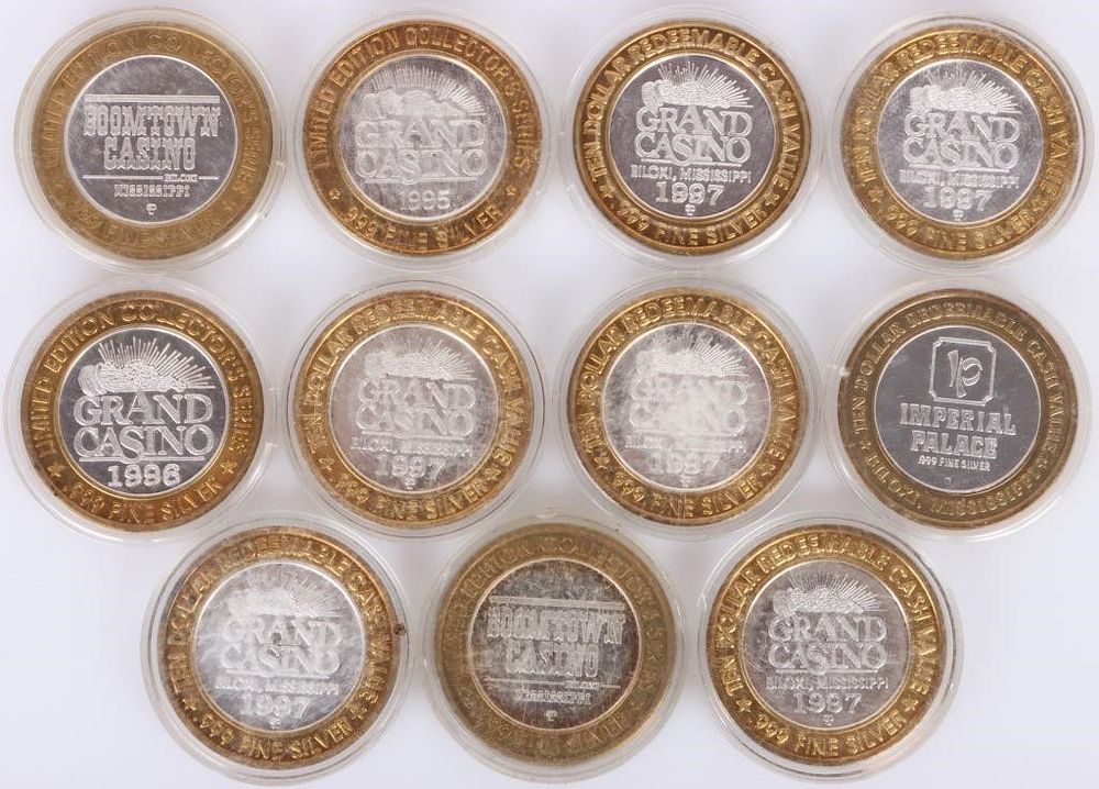 Lot 209244: FINE SILVER ASSORTED $10 CASINO TOKENS - (11)