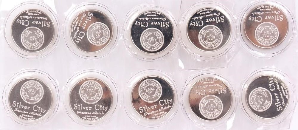 Lot 209245: FINE SILVER 1 TROY OUNCE SILVER CITY ROUNDS - (10)