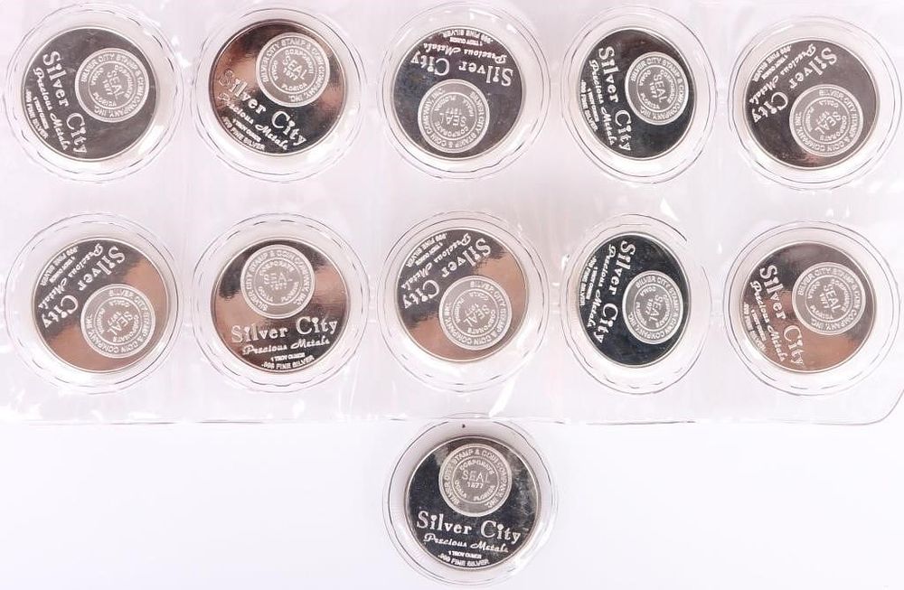 Lot 209246: FINE SILVER 1 TROY OUNCE SILVER CITY ROUNDS - (11)