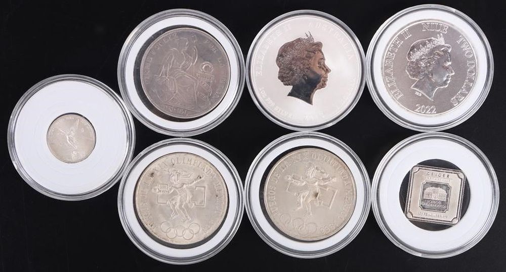Lot 209248: SEVEN ASSORTED FOREIGN SILVER COINAGE/ BULLION