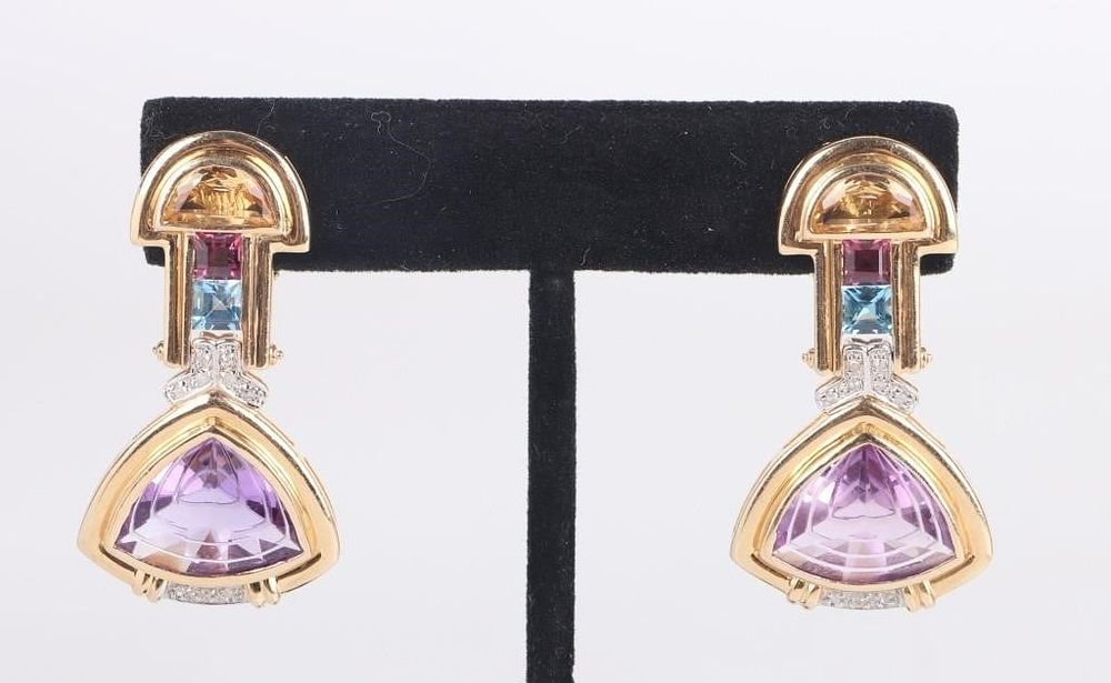 Lot 209350: 21.15CTW NATURAL MULTI-STONE 14K DROP EARRINGS