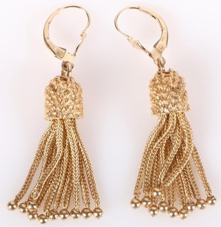 Lot 209355: 14K YELLOW GOLD TASSEL DANGLE LADIES EARRINGS
