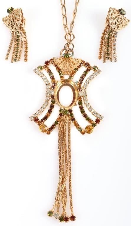 Lot 209369: VINTAGE GOLD-TONE RHINESTONE NECKLACE & EARRINGS
