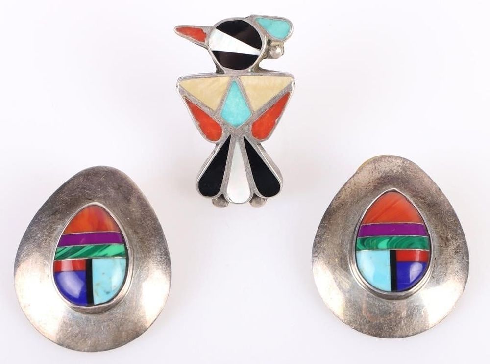 Lot 209391: SOUTHWEST STERLING SILVER EARRINGS & RING
