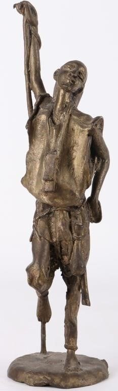 Lot 209396: AFRICAN TRIBAL MAN LEANING ON STICK BRASS STATUE