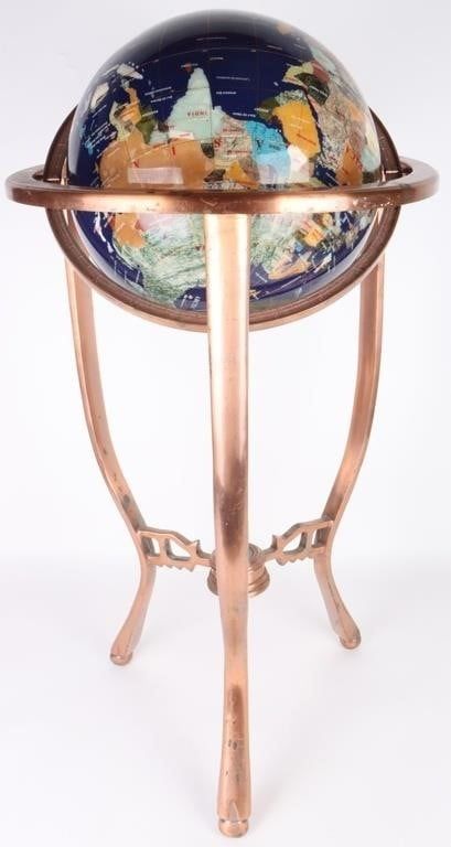 Lot 209413: VINTAGE SEMI-PRECIOUS STONE FLOOR WORLD GLOBE