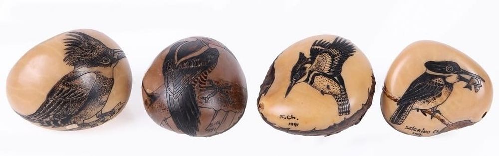 Lot 209418: S. CHEUCARACAMA CARVED TAGUA NUTS W/ BIRDS