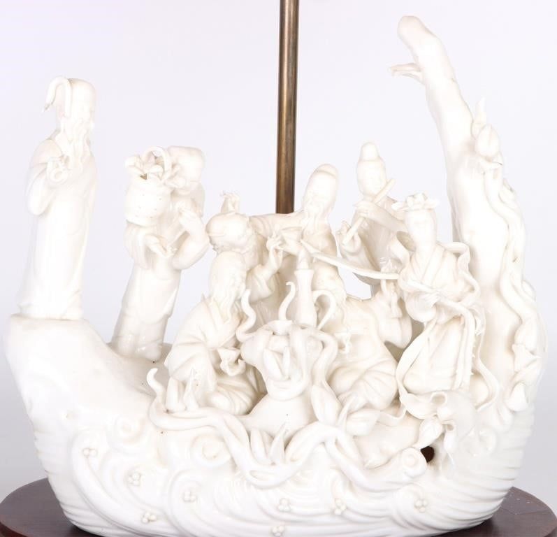 Lot 209431: CHINESE BLANC DE CHINE PORCELAIN IMMORTALS LAMP