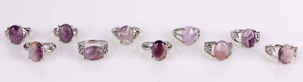 PURPLE NATURAL AMETHYST LADIES SILVER-TONE RINGS. Purple natural amethyst ladies silver-tone 