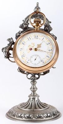 ELGIN GOLD FILLED VINTAGE POCKET WATCH W/ STAND. American-made Elgin gold filled vintage pocket