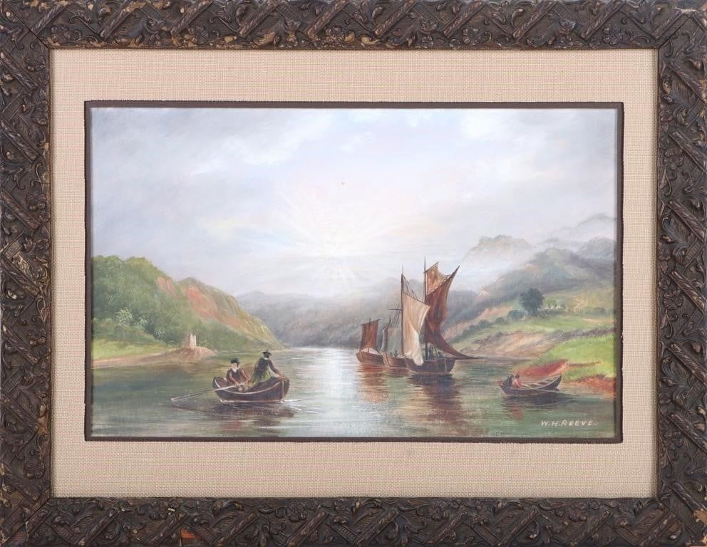 Lot 210326: W.H REEVE BOATS ON LOCH FYNE ACRYLIC PAINTING
