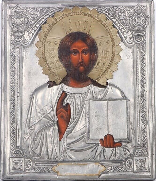 Lot 210332: ANTIQUE ORTHODOX RUSSIAN ICON CHRIST PANTOCRATOR
