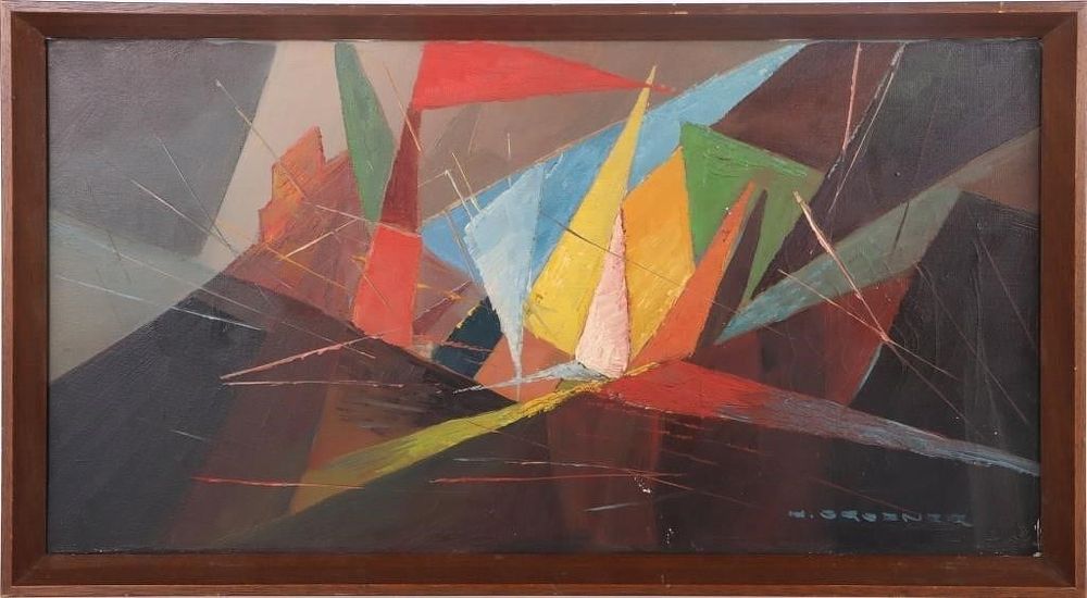 Lot 210333: ABSTRACT MODERNIST OIL ON CANVAS FRAMED PAINTING
