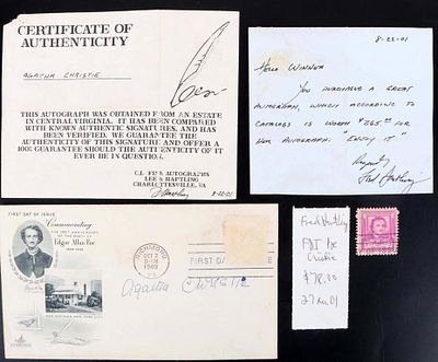 Lot 210371 AGATHA CHRISTIE SIGNED ENVELOPE W/ CERTIFICATE Florida