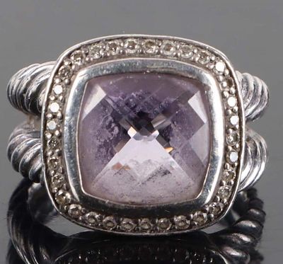 DAVID YURMAN AMETHYST & DIAMOND STERLING RING. David Yurman amethyst and diamond sterling silver 