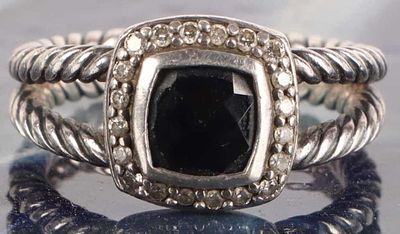 DAVID YURMAN ONYX & DIAMOND LADIES STERLING RING. David Yurman onyx &amp; diamond ladies 