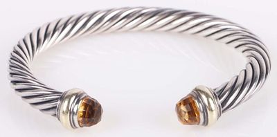DAVID YURMAN 0.925 & 14K CITRINE CABLE BRACELET. David Yurman Sterling silver &amp; 14K yellow 
