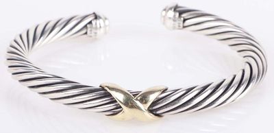 DAVID YURMAN 0.925 & 14K GOLD CROSSOVER X BRACELET. David Yurman Sterling silver &amp; 14K 