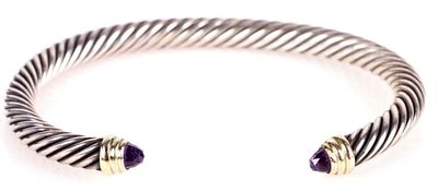 DAVID YURMAN 0.925 &14K SINGLE CABLE CUFF BRACELET. David Yurman Sterling silver &amp; 14K 