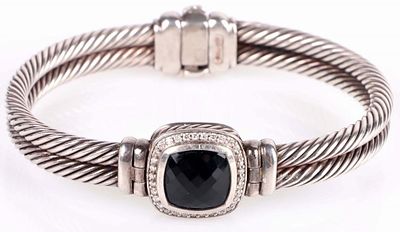 DAVID YURMAN 0.925 ALBION ONYX DIAMOND BRACELET. David Yurman Sterling silver black onyx diamond 