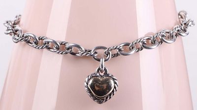 DAVID YURMAN STERLING & 14K GOLD HEART BRACELET. David Yurman sterling silver and 14k yellow 