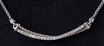 DAVID YURMAN STERLING CROSSOVER BAR NECKLACE. David Yurman sterling silver &amp; diamond ladies 