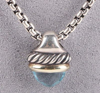 DAVID YURMAN 0.925 & 14K GOLD TOPAZ ACORN NECKLACE. David Yurman sterling silver &amp; 14K 